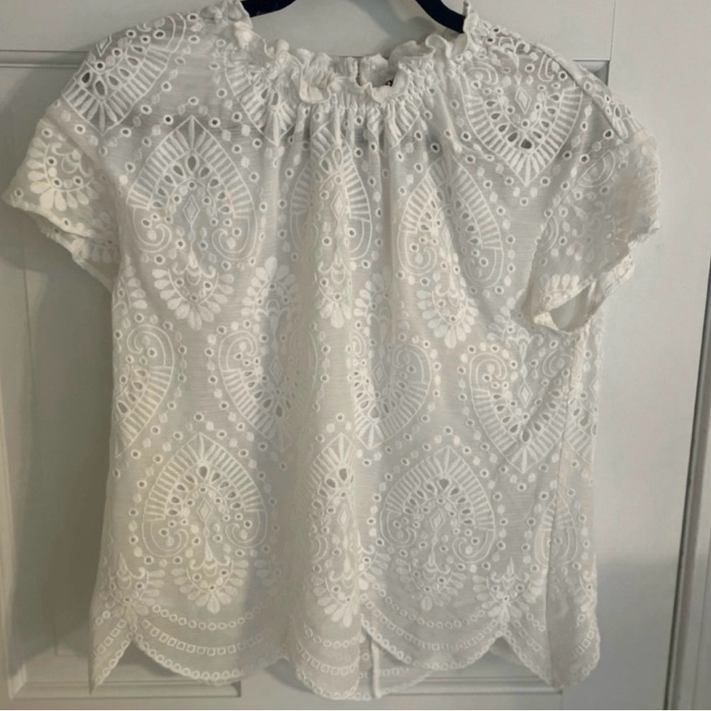 Express White Ruffled Bib Collar Blouse, Size Medium (M)